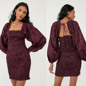 Free People Smock It To Me Long Sleeve Smocked Floral Mini Dress Small
